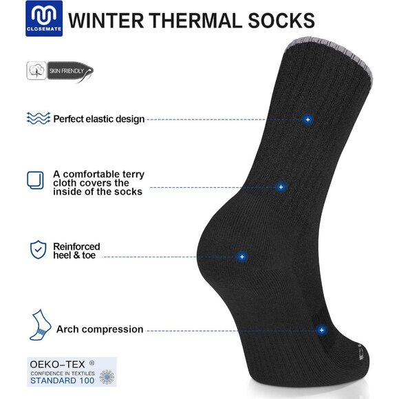Mens Thermal Winter Crew Socks for Boots Thick and Warm for Cold Weather Work Hi - Picture 2 of 5